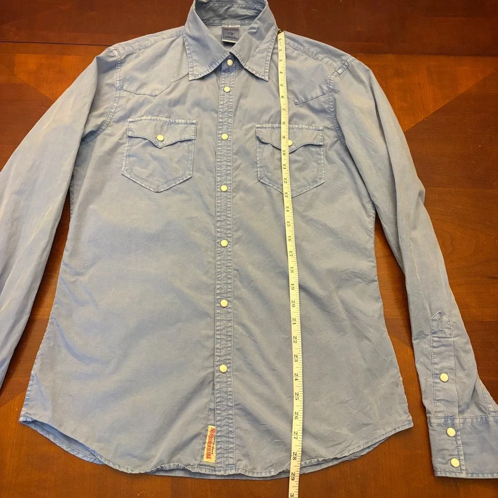 True Religion | Mens S | Western Pearl Snap Shirt Light Blue Cotton Long Sleeve